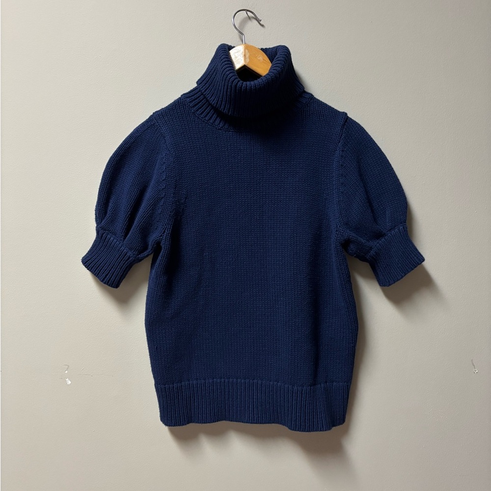 Adam Lippes Collective Navy Blue Puff Sleeve Turtleneck Sweater Size M - Picture 2 of 9